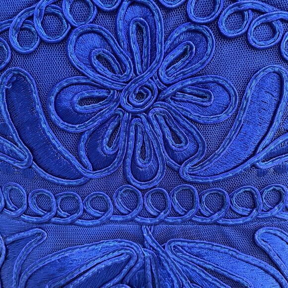 Sue Wong Blue Embroidered Mesh Cocktail Dress Size 10 Elegant Formal Wedding - Picture 8 of 13